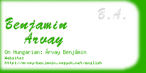 benjamin arvay business card
